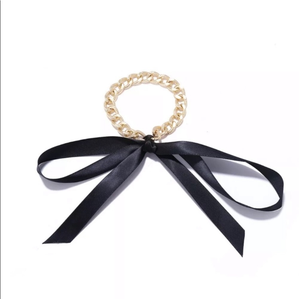 Chunky Gold Chain Anklet W/Satin Ribbon Tie - Picture 1 of 6